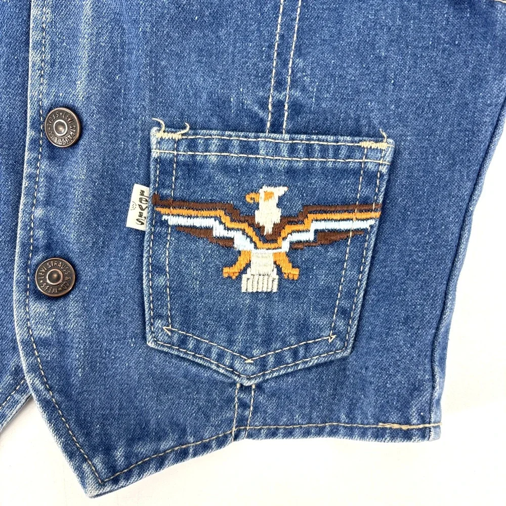 Vintage Levis White Tab Kids Embroidered Denim Vest Toddler USA‎ 70s RARE FIND
